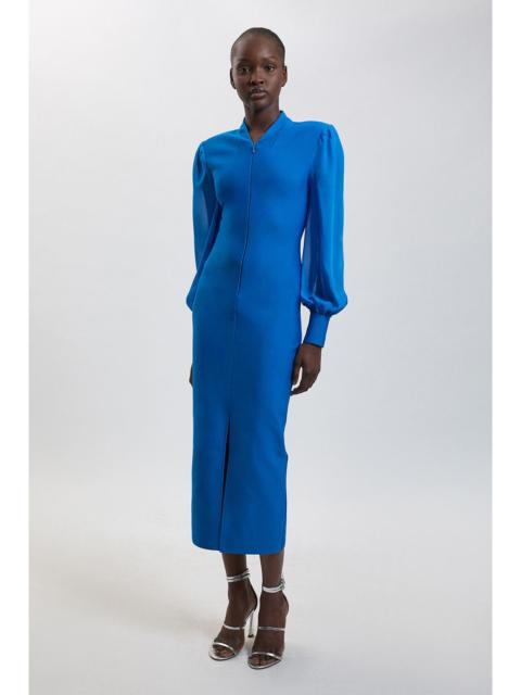 KAREN MILLEN Bandage Figure Form Zip Detail Chiffon Sleeve Knit Dress