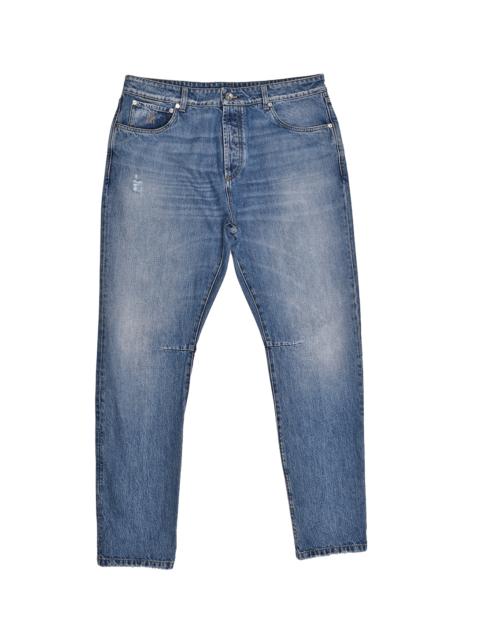 Brunello Cucinelli 100% Cotton Leisure Fit Five-Pocket Denim Jean Pants "Blue" BRUN980