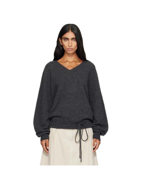 LE17SEPTEMBRE Gray Soft Alpaca Blend Tie V-Neck Knit Sweater