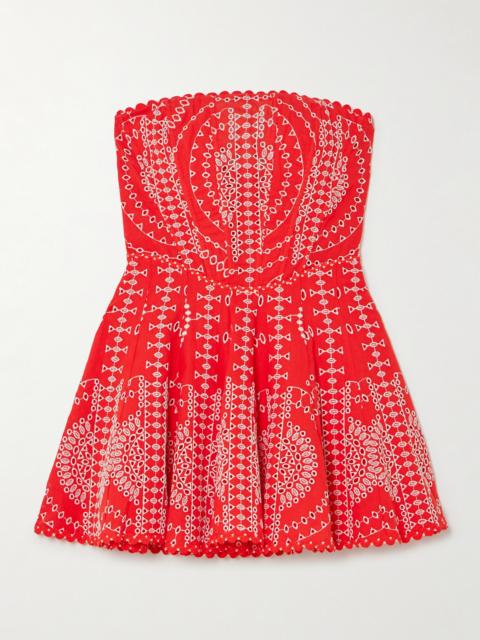 Charo Ruiz Clem Strapless Broderie Anglaise Cotton-blend Mini Dress