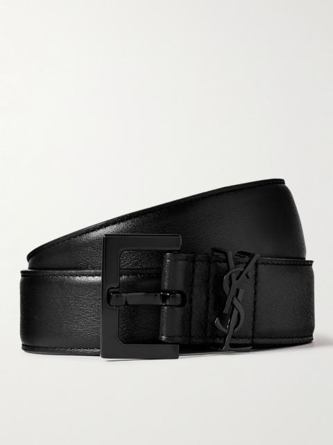 SAINT LAURENT 3cm Full-Grain Leather Belt Black