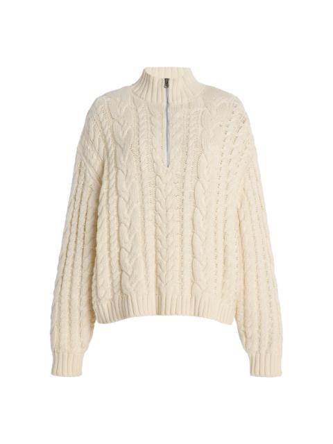 Jenni Kayne Cable-Knit Cotton Sweater ivory