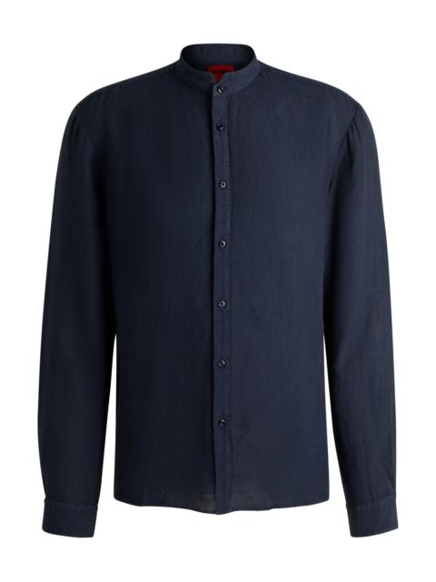 HUGO SLIM-FIT LINEN SHIRT WITH STAND COLLAR