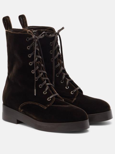 AQUAZZURA Ben 20 leather-trimmed velvet combat boots