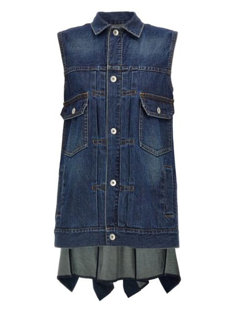 sacai ruffled denim mini dress