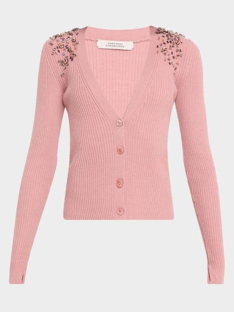 DOROTHEE SCHUMACHER Embellished Merino Beaded Rib Knit Cardigan