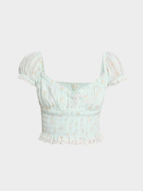 LoveShackFancy Daini Smocked Floral Top