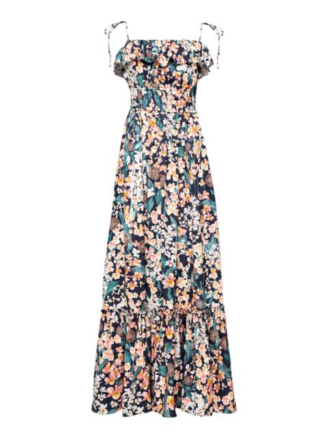 Coco Danza Ruffled Jacquard Maxi Dress navy