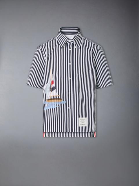 Thom Browne STRIPED SAILBOAT EMBROIDERY SHORT SLEEVE SHIRT