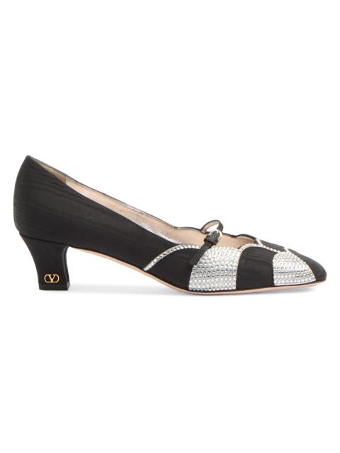 Valentino Women's Bowow 45MM Pumps in Moirè Fabric with Crystals - Black Silver