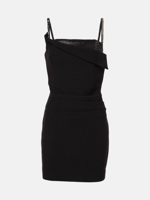 ROLAND MOURET Crystal-embellished crêpe minidress