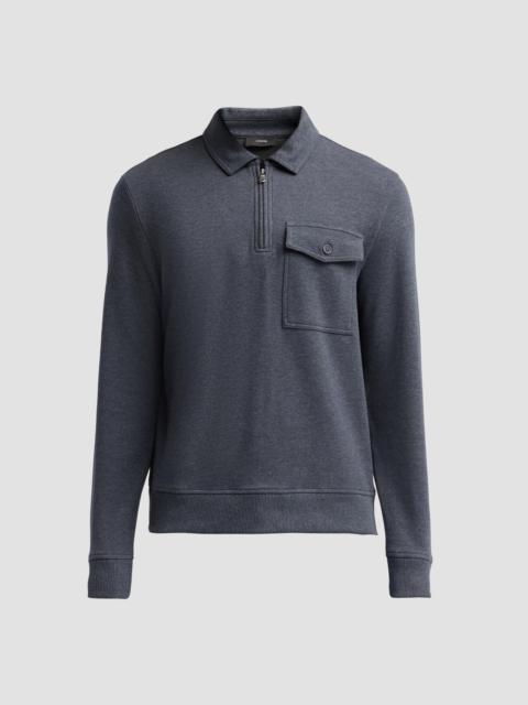 Vince Men's Cotton Pique Zip Polo Shirt - Azure Grey