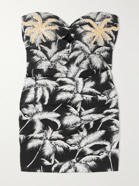 Johanna Ortiz Sombra Tropical Strapless Embellished Printed Cotton-blend Mini Dress