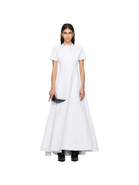 VETEMENTS White Metalized Wrinkled Logo Embroidered T-Shirt Maxi Dress