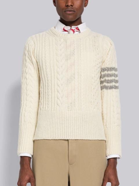 Thom Browne Donegal Cable 4-Bar Crew Neck Pullover