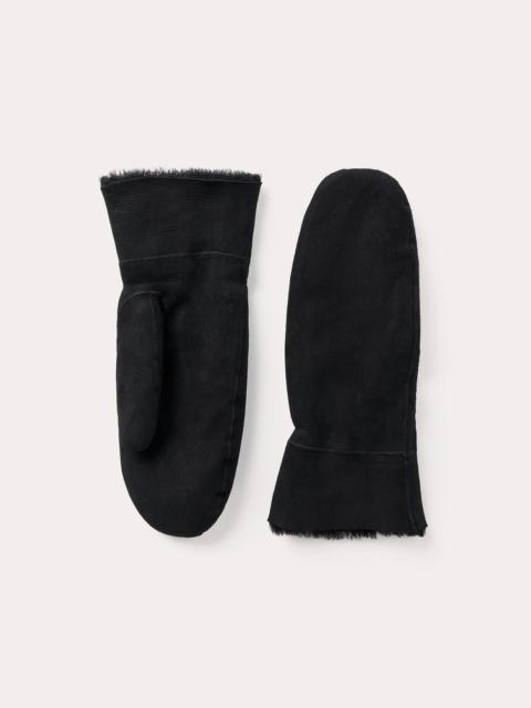 Suede shearling mittens black