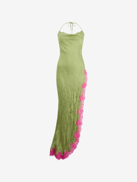 Roberto Cavalli Long Silk Dress with Lace Detail