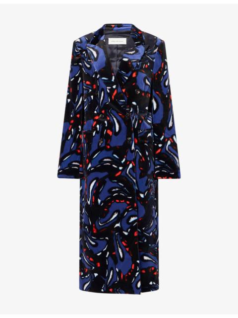 Dries Van Noten Graphic-Print Longline Cotton-Velvet Coat