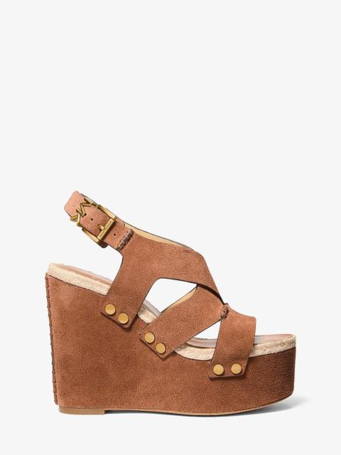 MICHAEL KORS Raven Studded Suede Wedge Sandal