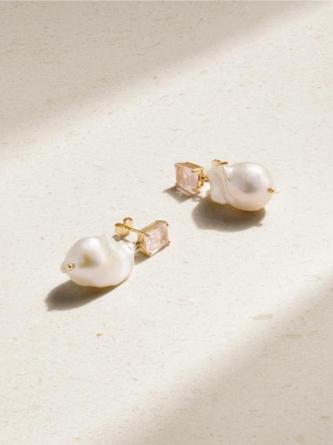 MATEO 14-karat Gold, Pearl And Quartz Earrings