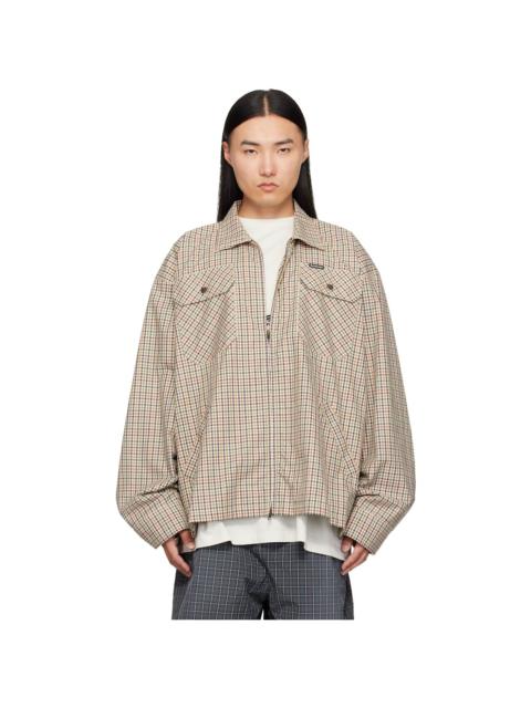 BALENCIAGA Beige Check Flannel Zip-Up Shirt
