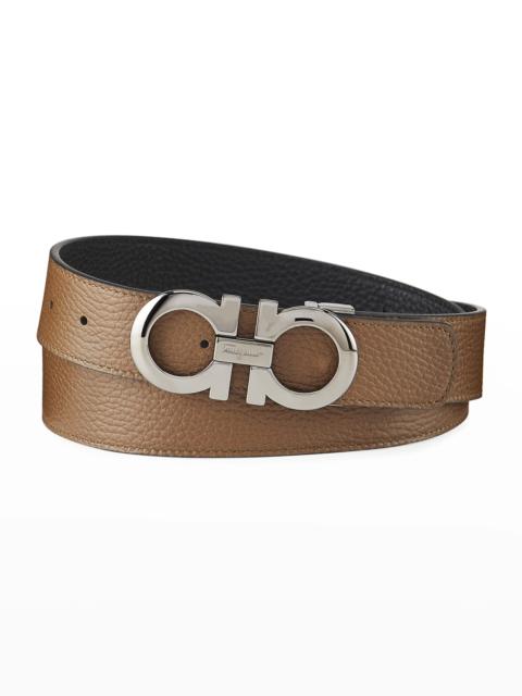 FERRAGAMO Men's Gancini Reversible Pebbled Leather Belt