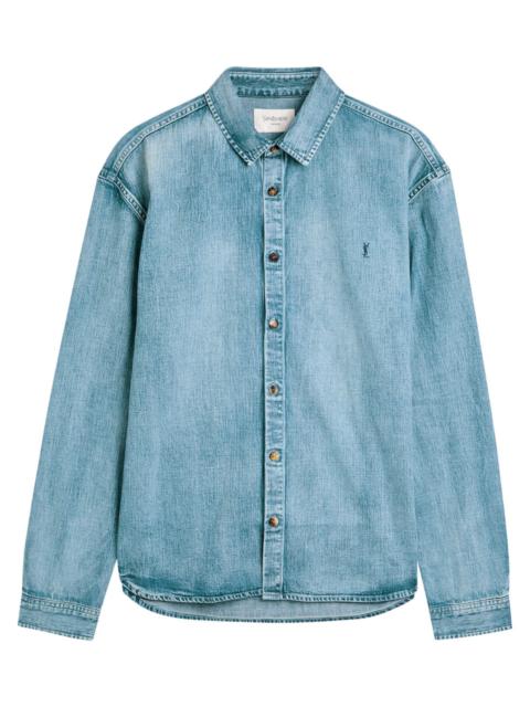 SAINT LAURENT Saint Laurent Logo-embroidered Denim Shirt