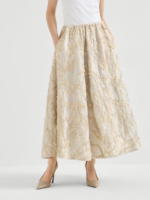 Brunello Cucinelli Techno cotton poplin skirt with dazzling seabed embroidery