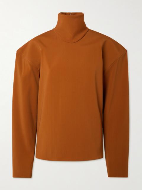 SAINT LAURENT Stretch-satin Turtleneck Blouse