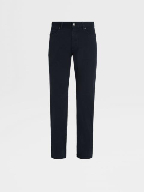 ZEGNA NAVY BLUE STRETCH COTTON ROCCIA JEANS