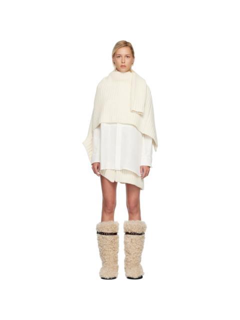 sacai Off-White Double-Faced Silk Cotton & Wool Knit Minidress