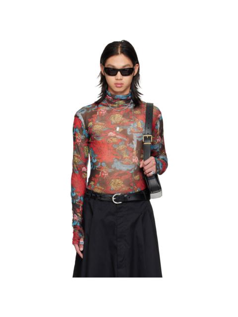LU'U DAN Red Masked Mesh Turtleneck