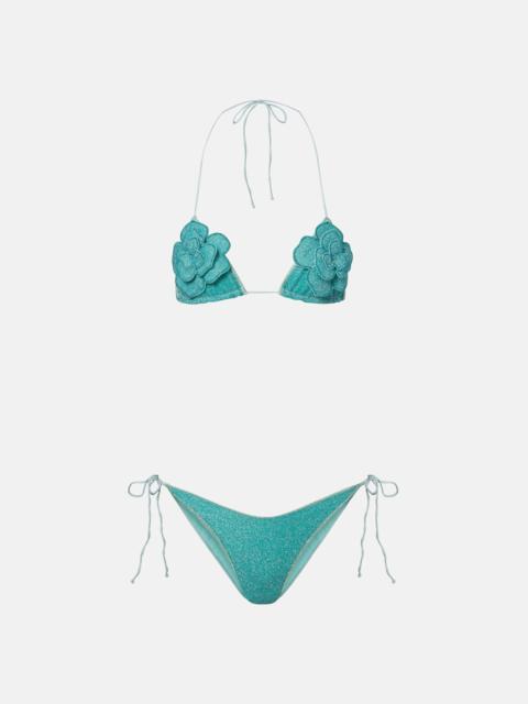 Oséree Lumière floral-appliqué lamé bikini