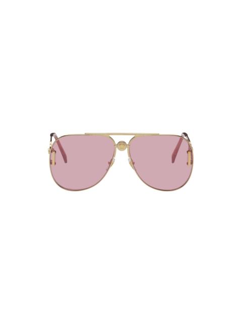 Gold & Pink Medusa Biggie Pilot Sunglasses