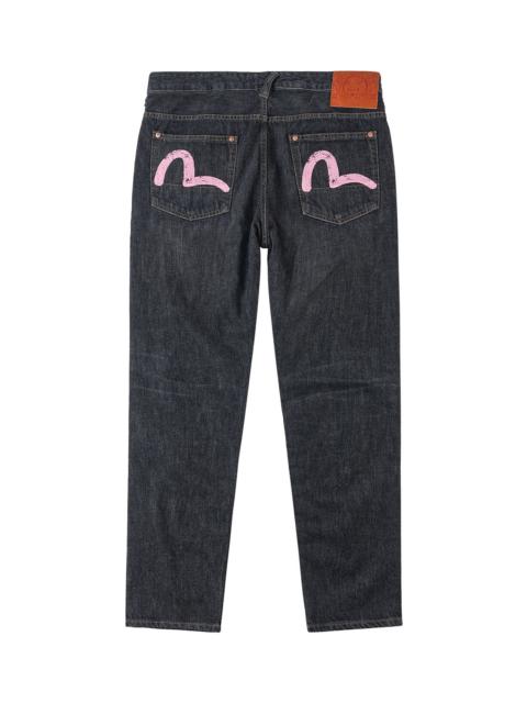 EVISU Black Washed Seagull Print Taper Fit Jeans #2017