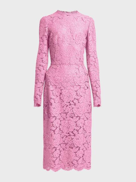 Dolce & Gabbana Floral Lace Long-Sleeve Midi Dress