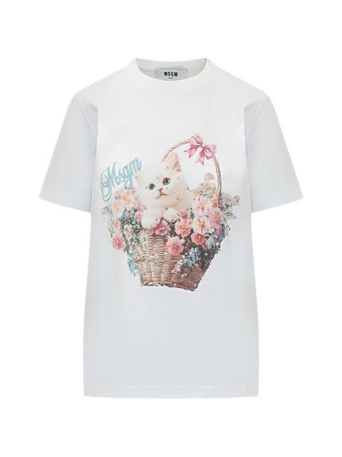MSGM floral kitten graphic T-shirt