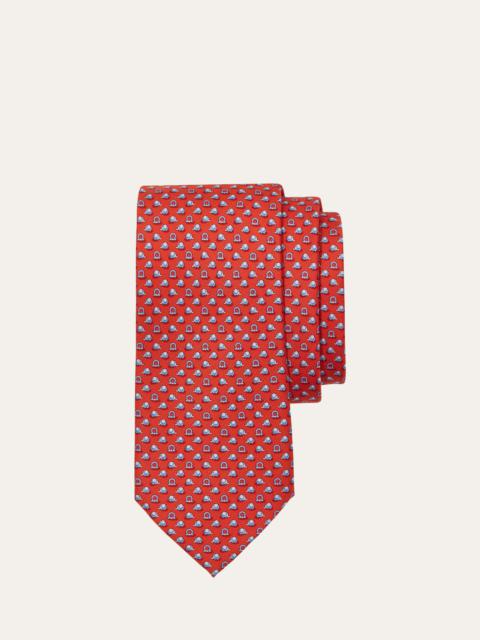 Men's Elephant and Gancini-Print Silk Tie