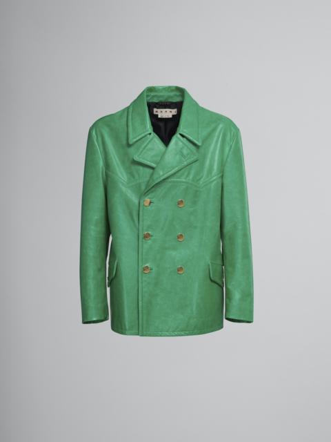DOUBLE-BREASTED JACKET IN SHINY GREEN LEATHER