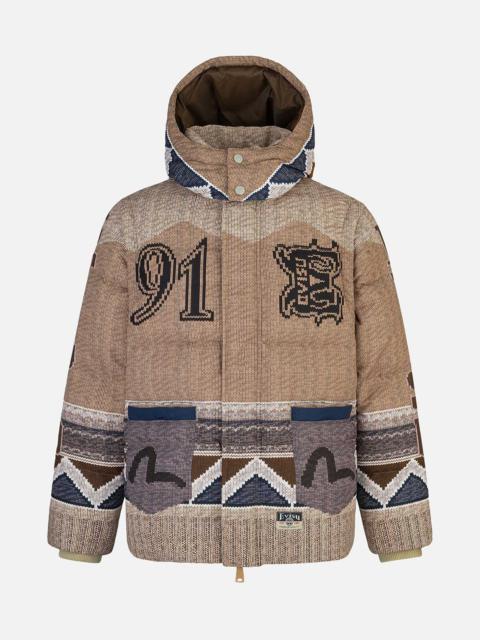 EVISU Allover Chimayo Tapestry Knit Print Regular Fit Down Jacket