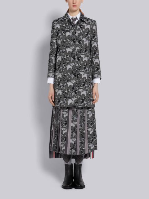 Thom Browne Medium Grey Animal Icon Tapestry Jacquard Classic Bal Collar Overcoat
