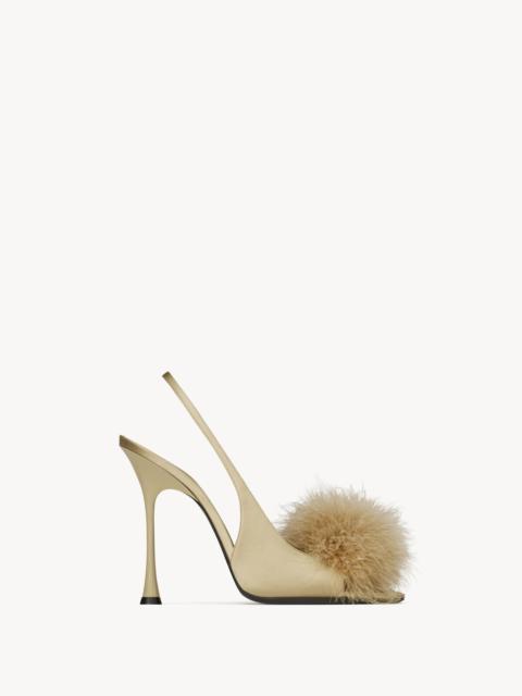 SAINT LAURENT PARADIS SANDALS IN SATIN AND FEATHERS