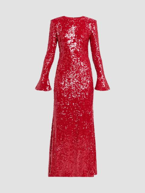 LAPOINTE Women's Sequined Flare Sleeve A-Line Gown - Red
