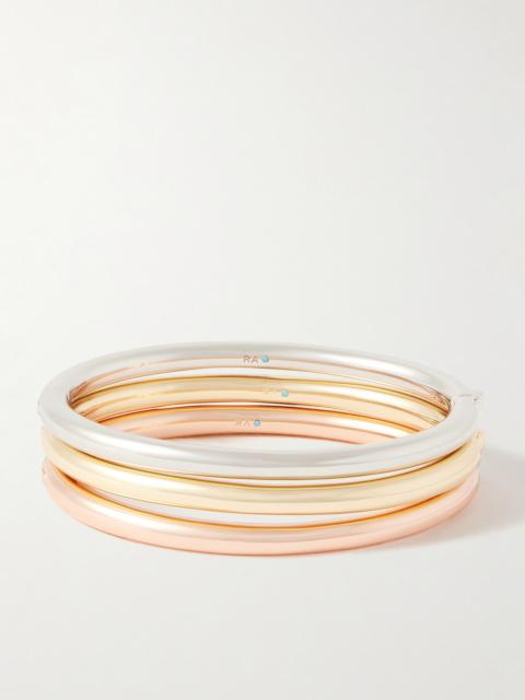 ROXANNE ASSOULIN The Tubular Hinged Set Of Three Gold, Rose Gold And Silver-tone Bracelets