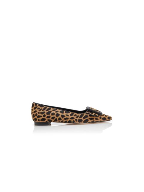 Manolo Blahnik Brown and Black Calf Hair Animal Print Flats