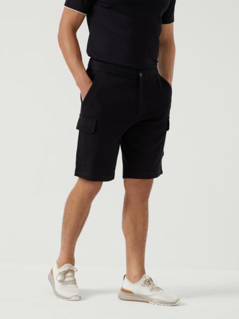 Brunello Cucinelli Cotton, cashmere and silk French terry double cloth Bermuda shorts with cargo pockets