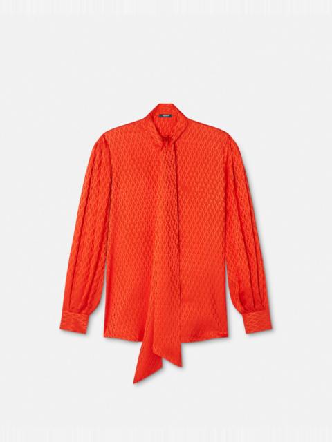 VERSACE V Allover Jacquard Silk Lavallière Shirt