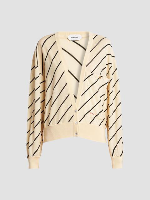 VERSACE Women's La Vacanza Bias Striped Wool Oversized Cardigan - Cream