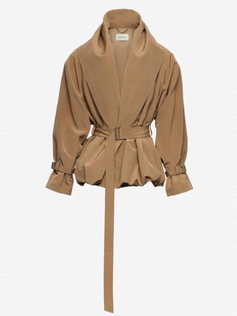 MAGDA BUTRYM Draped collar viscose and linen jacket in beige