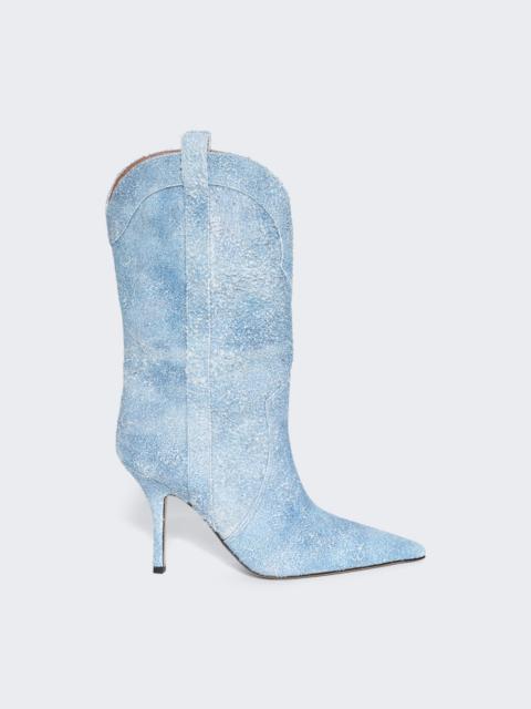 PARIS TEXAS Paloma Mid Calf Boot Denim Suede Leather